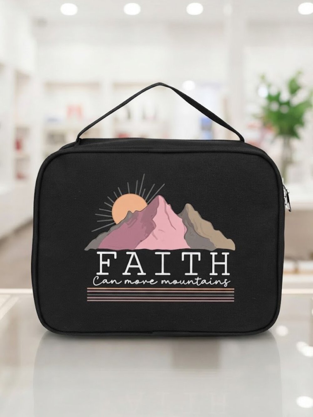 Ladies Black Faith Can Move Mountains Bible Book Case